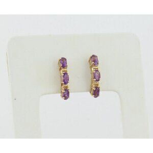 10k Yellow Gold Natural Amethyst Earrings Half Hoop